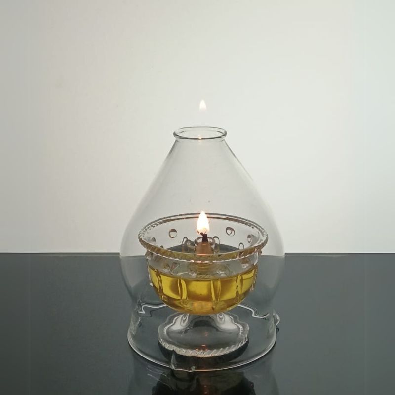 Akhand Diya with Glass Handi – Long-Lasting Oil Lamp (Burns Up to 4 Hours)